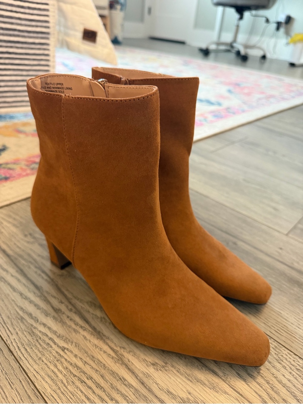 LOFT pointed-toe tan suede ankle booties; never worn outside; size 8.5